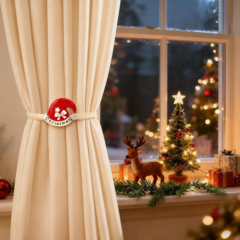 LLPMutu 4 Pack Christmas Curtain Tieback Buckle Aluminum Alloy Spring Design Curtain Holdback Carving Design Christmas Curtain Ties for Drapes Curtain Ties Backs Modern Christmas Decor (Hat) - Image 4